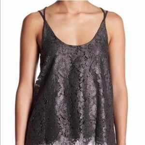 Chaser - Lace Overlay Top-  Gunmetal Grey/silver - NWT Small